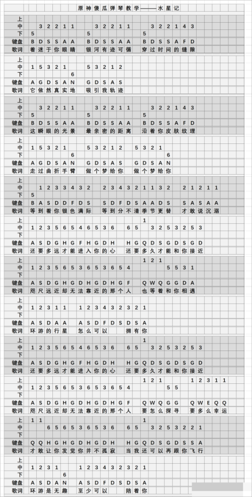 原神水星记琴谱