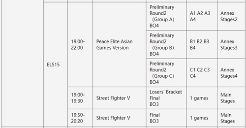 和平精英亚运会赛程表